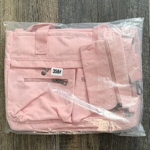 Pink Corduroy Tote Bag with Matching Pouch